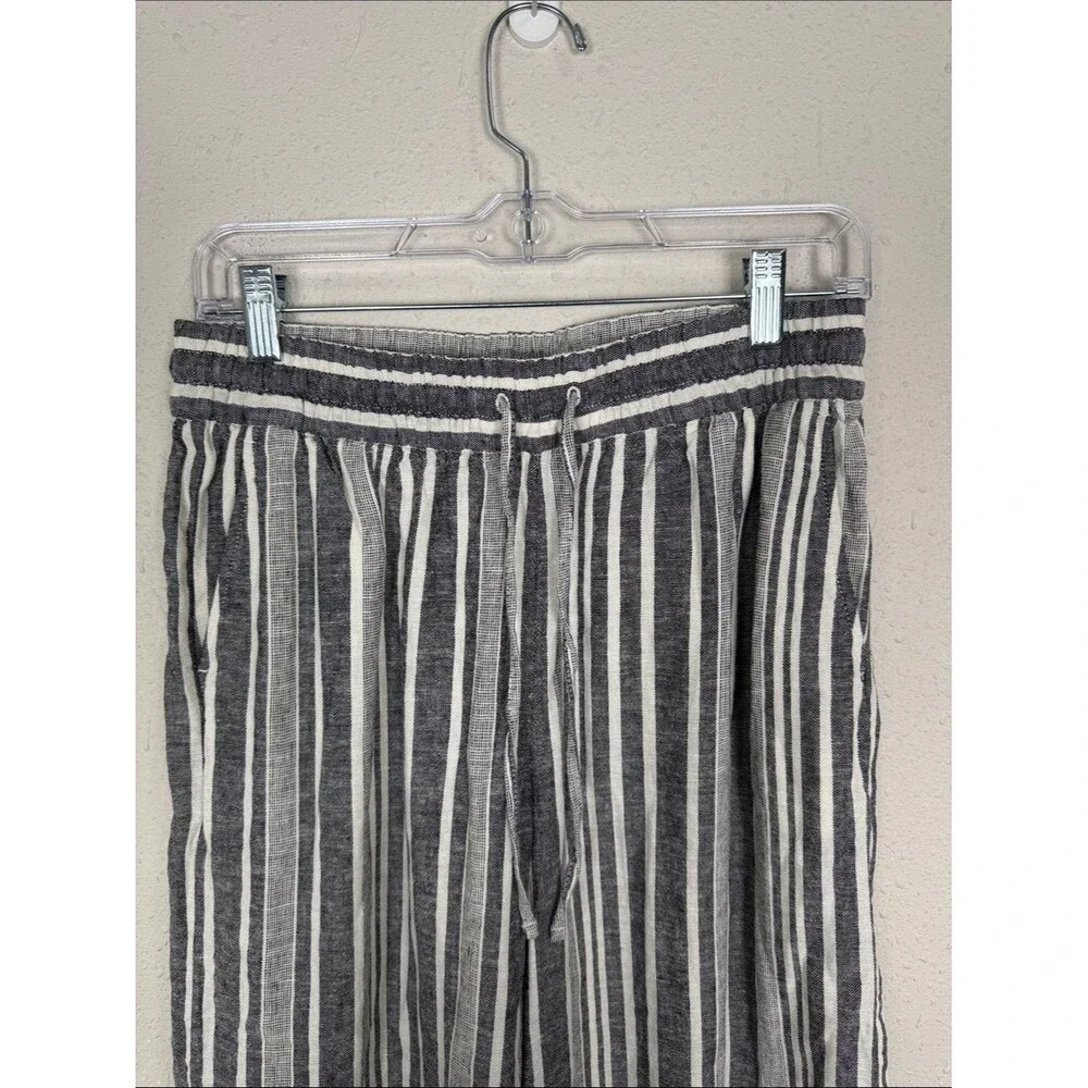 Banana Republic Linen Blend Wide Leg Crop Pants XS Black White Stripe Coastal